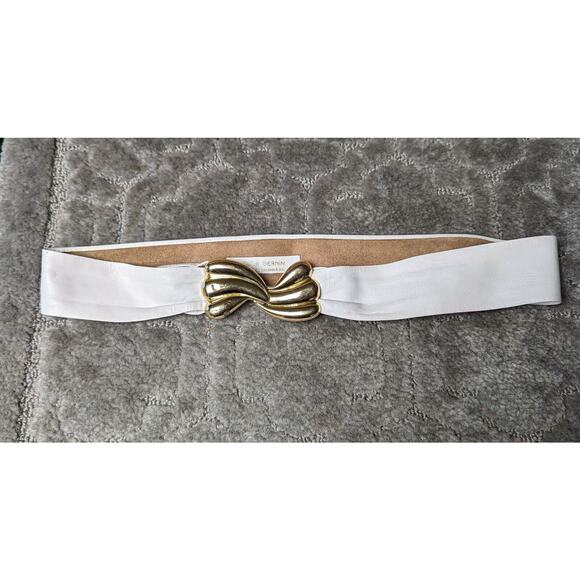 Giani Bernini Belt WOMENS SIZE M/L vtg white leather gold floral buckle 80s main image 7